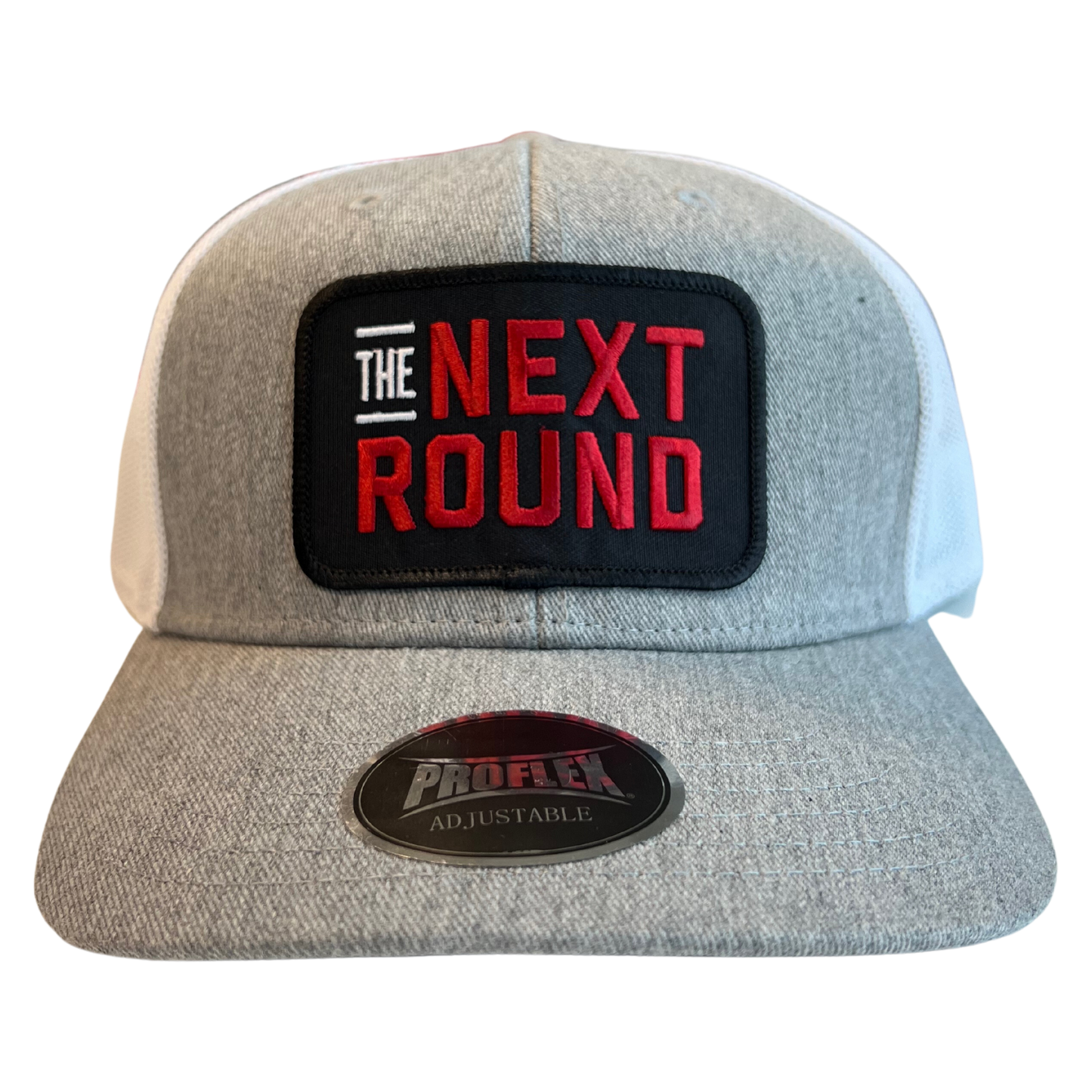Next Round Stacked Logo Patch Outdoor ProFlex Snapback Hat (Grey/White)