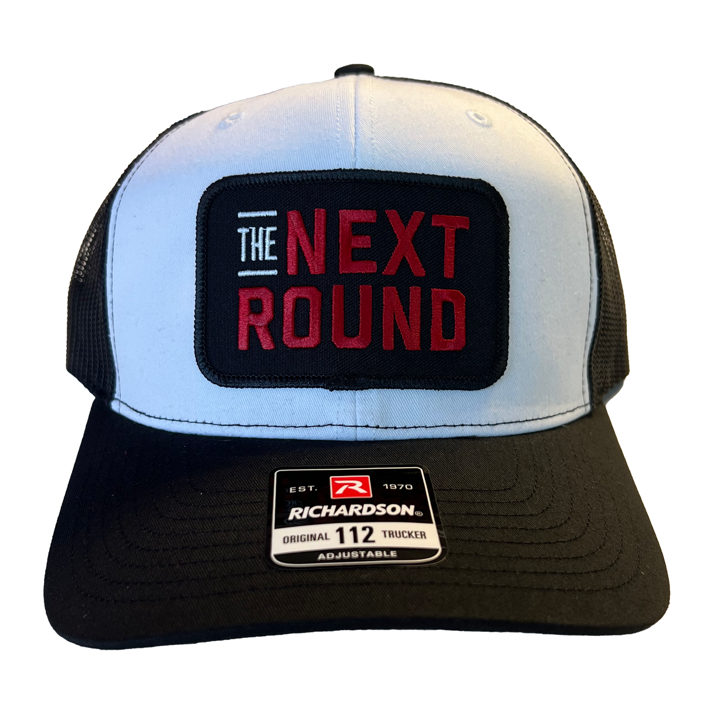 Next Round Patch Trucker Hat (White/Black)