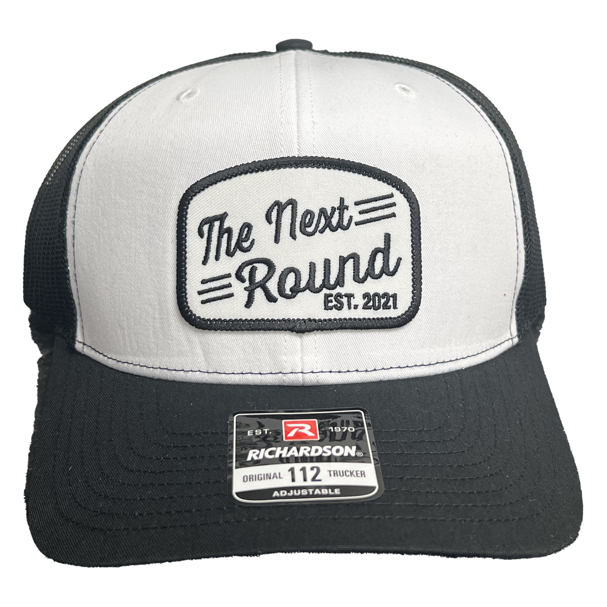 Next Round Next Round Logo Trucker Hat w/ Script Patch (White/Black) – Next Round Live