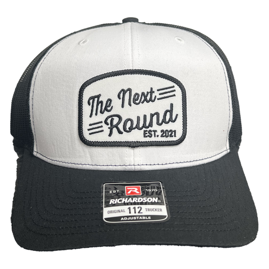 Next Round Logo Trucker Hat w/ Script Patch (White/Black)