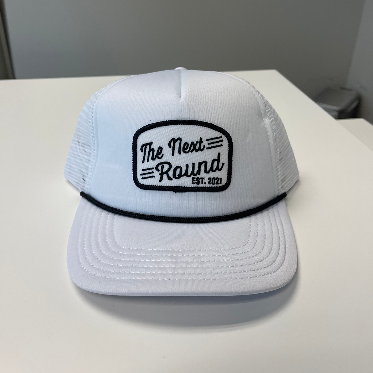 Next Round Vintage Patch Trucker Rope Hat (White/Black Rope) Next